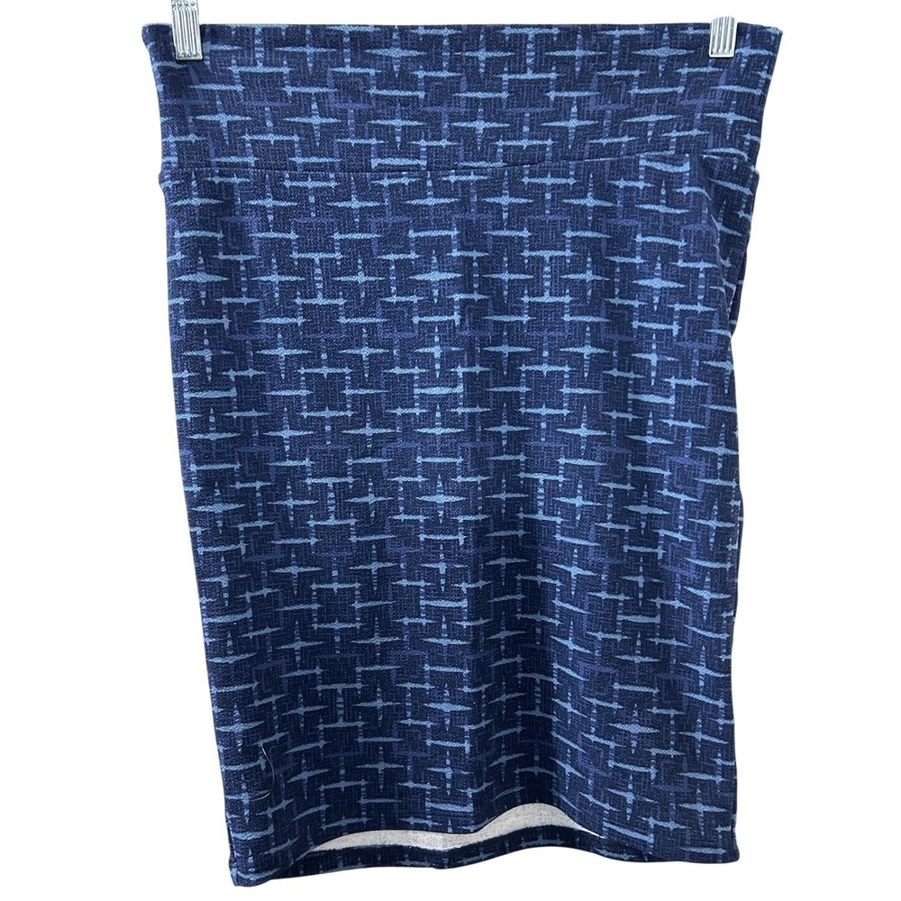 LuLaRoe Knit Cassie Pencil Skirt‎ M Blue Starburst Workwear Office Modest